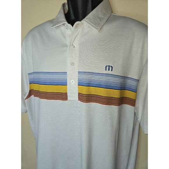 Men's White Polo Shirt with Striped Design - Picture 1 of 7